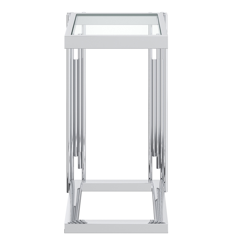Contemporary Metal and Glass Small Accent Table Silver