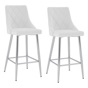 Contemporary Faux Leather 26&quot Counter Stool Set of 2 White and Chrome