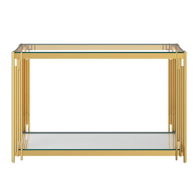 Contemporary Metal and Glass Console Table Gold