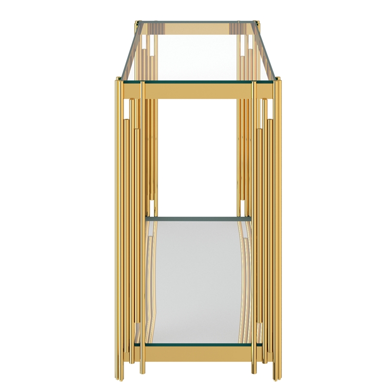 Contemporary Metal and Glass Console Table Gold