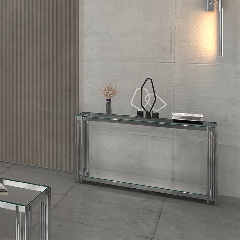 Contemporary Metal and Glass Console Table Silver