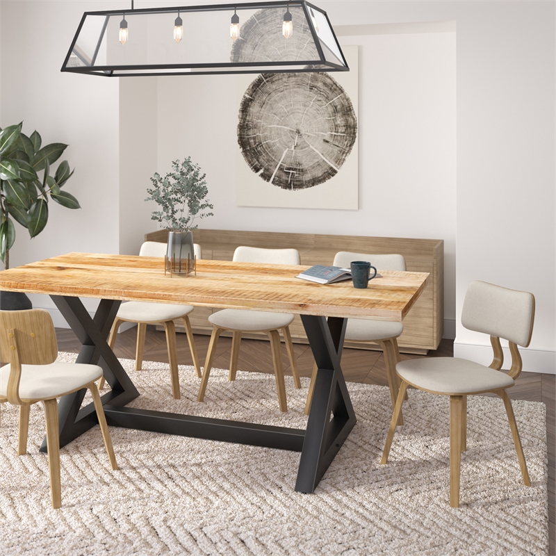 MidCentury Modern Fabric and Wood Dining Chair Beige and Natural
