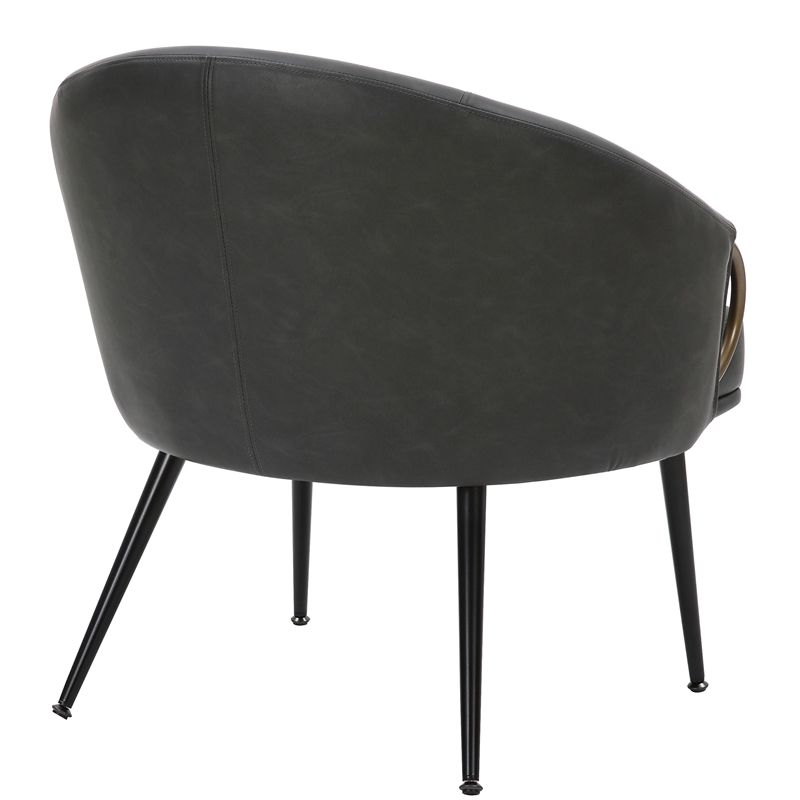 MidCentury Modern Faux Leather Accent Chair Vintage Charcoal Black Aged Gold