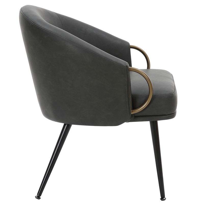 MidCentury Modern Faux Leather Accent Chair Vintage Charcoal Black Aged Gold