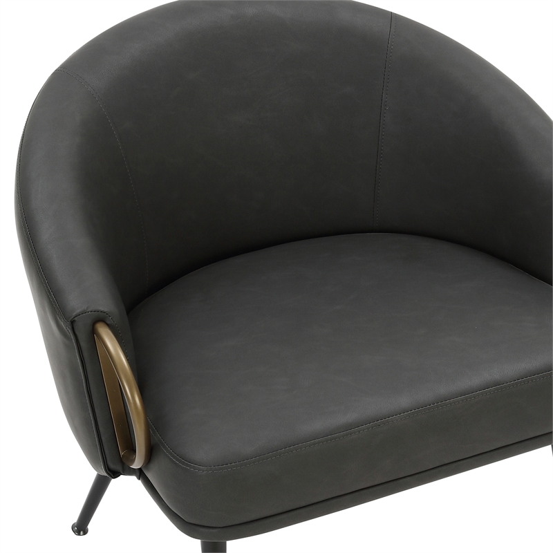 MidCentury Modern Faux Leather Accent Chair Vintage Charcoal Black Aged Gold