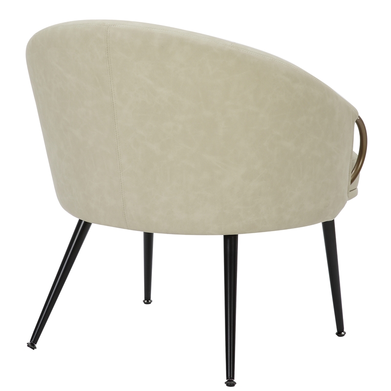 MidCentury Modern Faux Leather Accent Chair Vintage Ivory Black Aged Gold