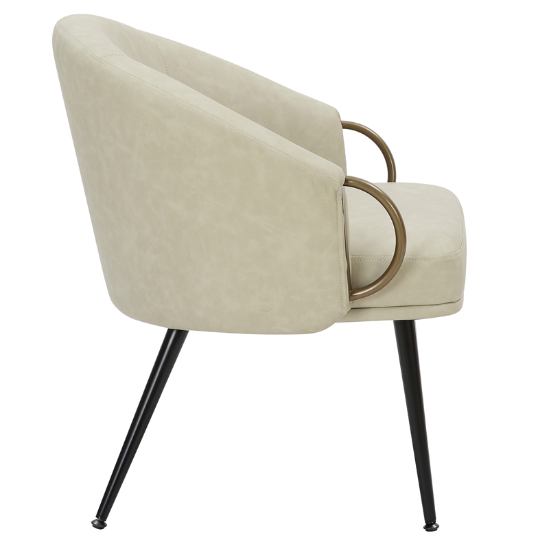 MidCentury Modern Faux Leather Accent Chair Vintage Ivory Black Aged Gold