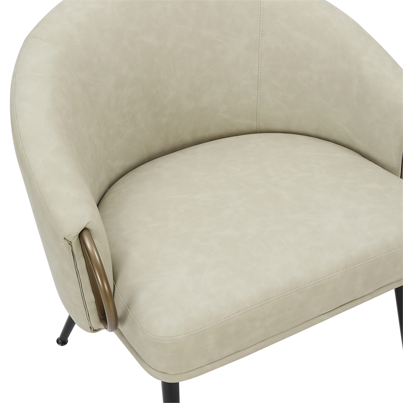 MidCentury Modern Faux Leather Accent Chair Vintage Ivory Black Aged Gold