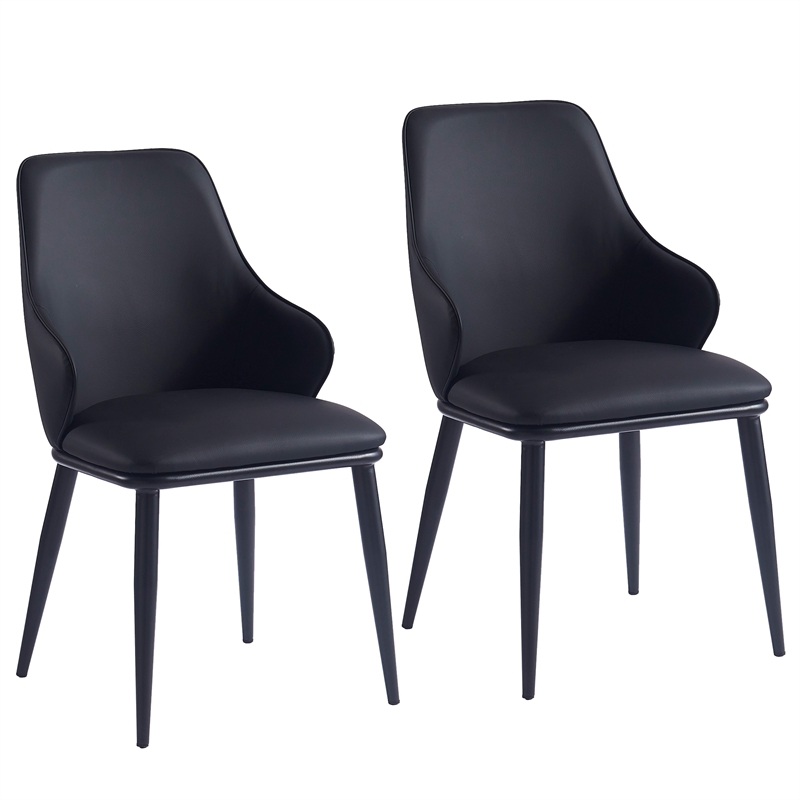 Contemporary Faux Leather and Metal Dining Chair Set of 2 Black