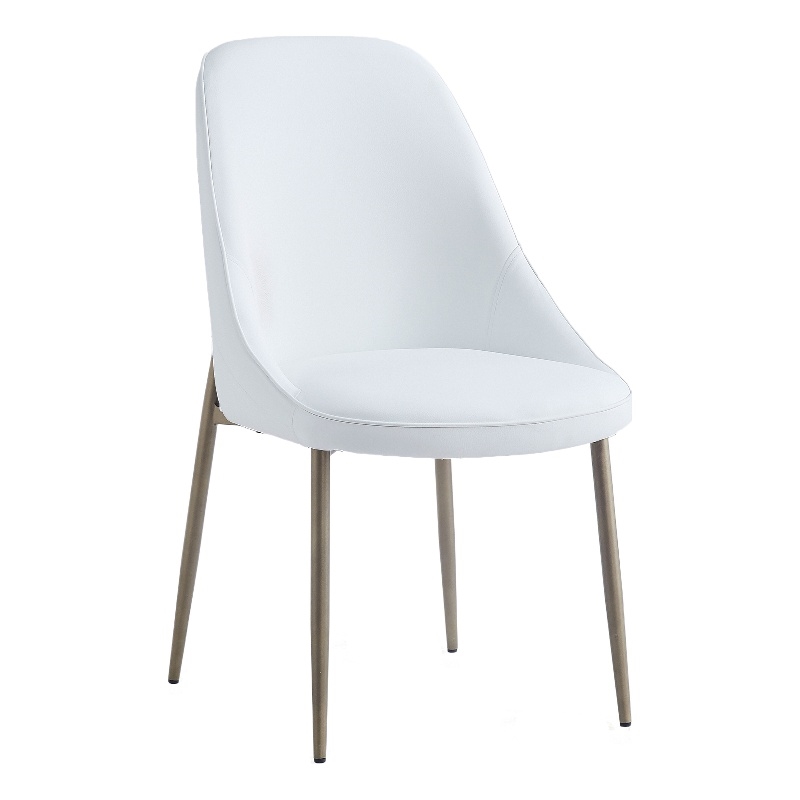 Modern Faux Leather and Metal Dining Chair Set of 2 White and Aged Gold
