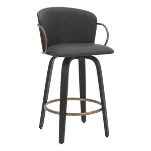 MidCentury Faux Leather Wood 26&quot Swivel Counter Stool Set of 2 Charcoal