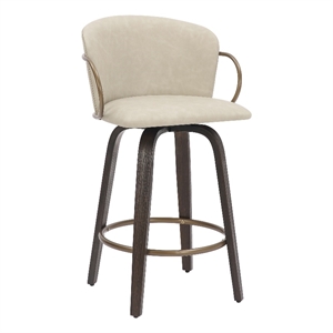MidCentury Faux Leather Wood 26&quot Counter Stool with Swivel Set of 2 Ivory