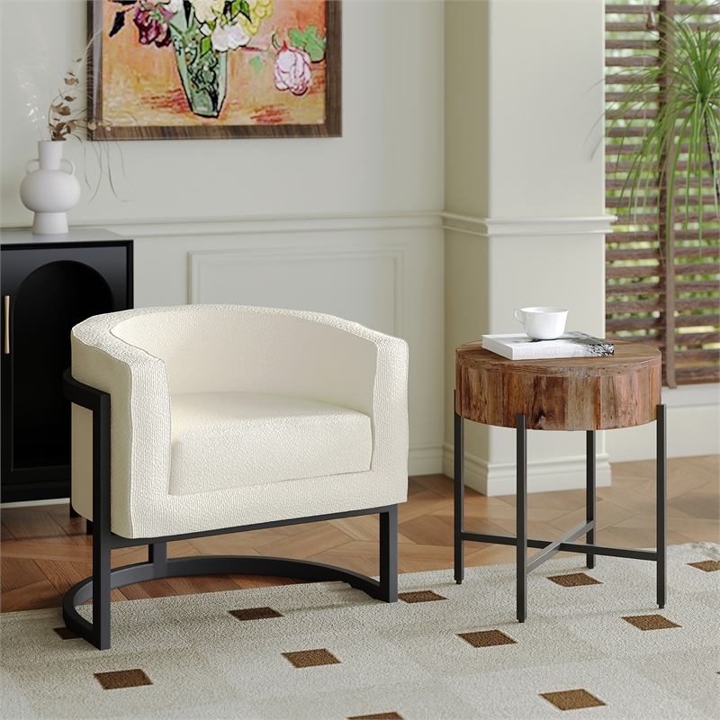 Inspire Modern Boucle Fabric Accent Chair Ivory and Black
