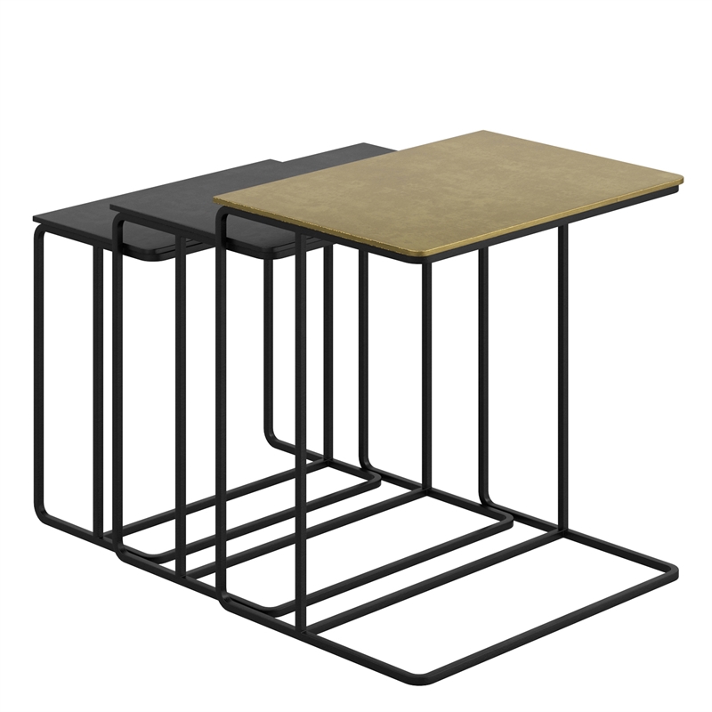 Inspire Industrial Chic Cast Aluminum 3Pc Accent Table Set Antique Gold Black