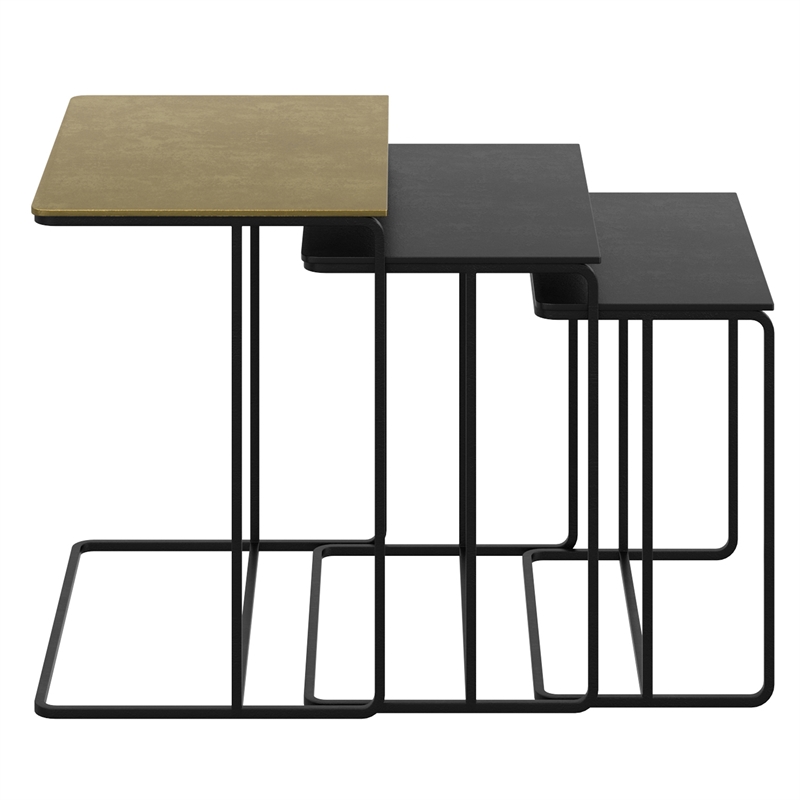 Inspire Industrial Chic Cast Aluminum 3Pc Accent Table Set Antique Gold Black