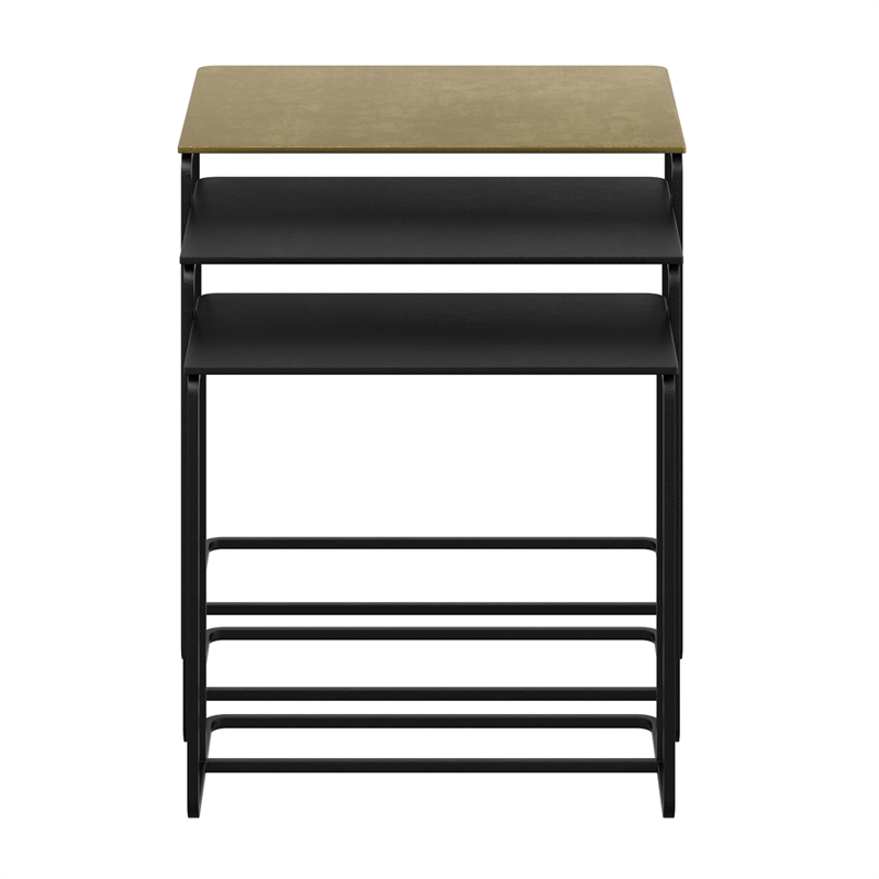 Inspire Industrial Chic Cast Aluminum 3Pc Accent Table Set Antique Gold Black