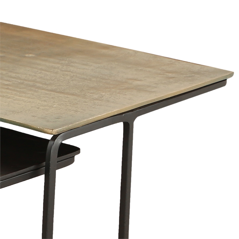 Inspire Industrial Chic Cast Aluminum 3Pc Accent Table Set Antique Gold Black