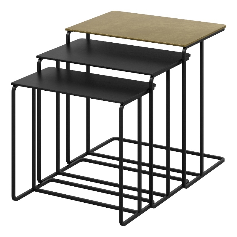Inspire Industrial Chic Cast Aluminum 3Pc Accent Table Set Antique Gold Black