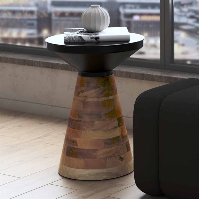 Inspire Modern Metal Solid Wood Accent Table Black Walnut