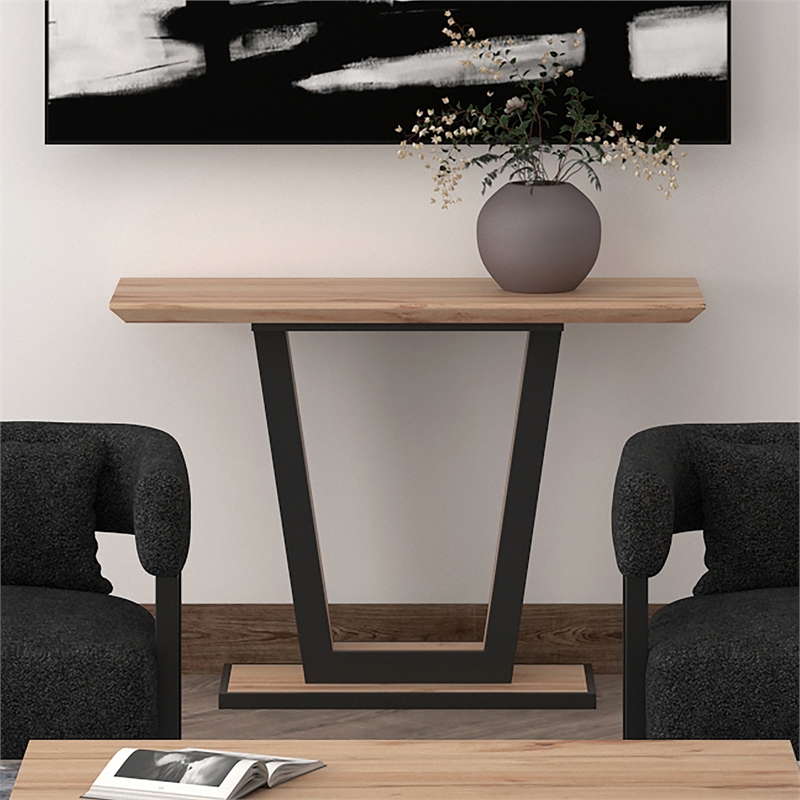Inspire Modern MDF Metal Console Table Natural Black
