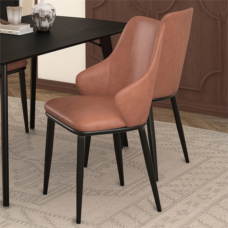 Inspire Faux Leather Metal Dining Chair Faux Leather Set of 2 Saddle Black