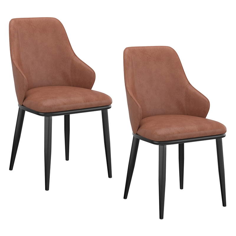 Inspire Faux Leather Metal Dining Chair Faux Leather Set of 2 Saddle Black
