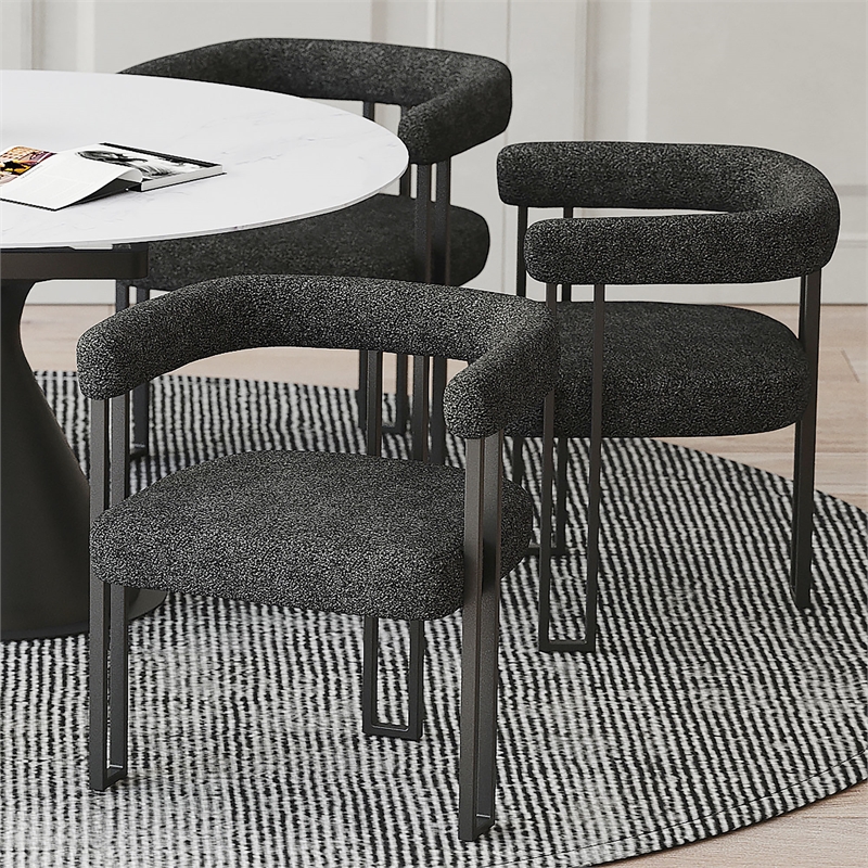 Inspire Contemporary Boucle Fabric Dining Chair Set of 2 Charcoal Black
