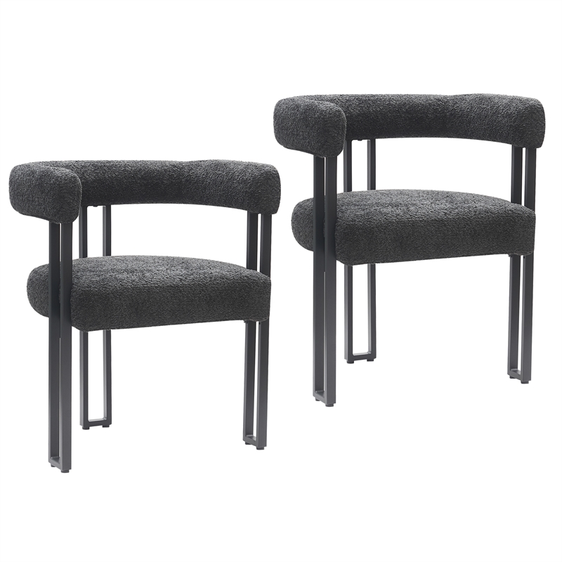 Inspire Contemporary Boucle Fabric Dining Chair Set of 2 Charcoal Black