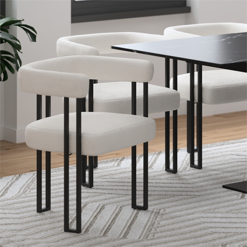 Inspire Contemporary Boucle Fabric Dining Chair Set of 2 Ivory Black