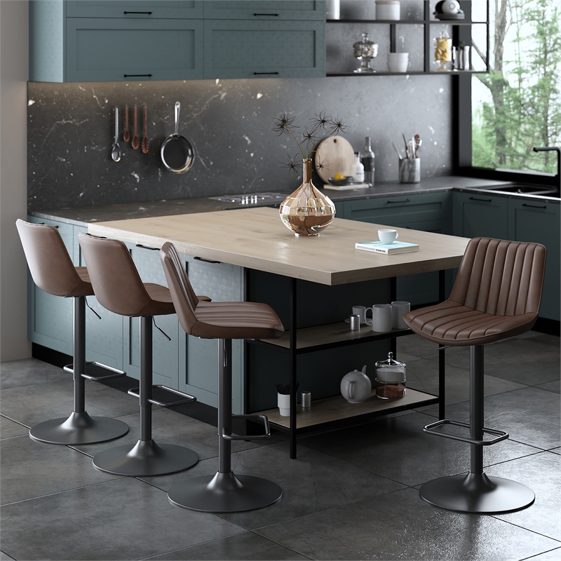 Inspire Faux Leather and Metal Adjustable AirLift Stool Set of 2 Brown and Black