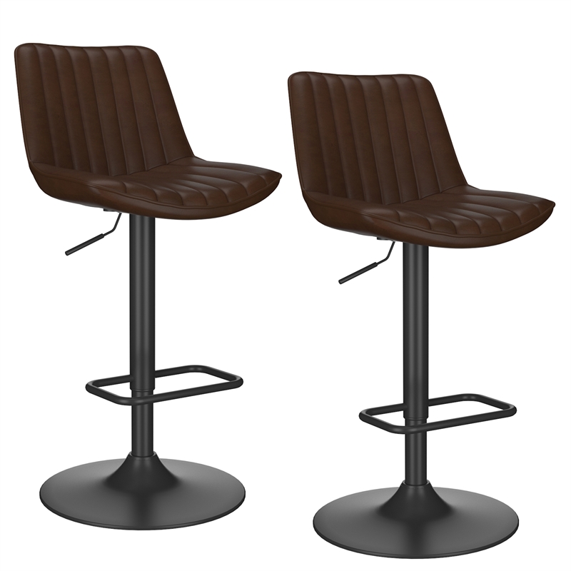 Inspire Faux Leather and Metal Adjustable AirLift Stool Set of 2 Brown and Black