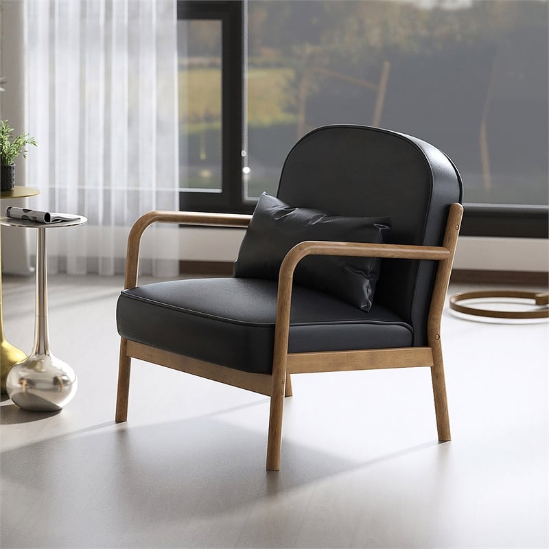 Inspire MidCentury Modern Faux Leather Solid Wood Accent Chair Black Walnut