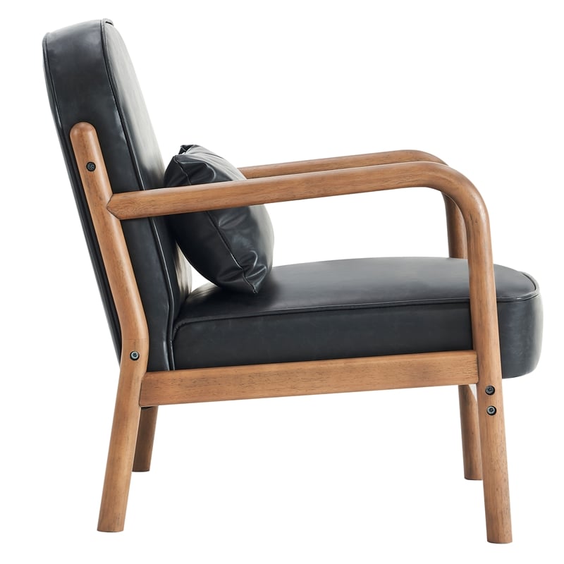 Inspire MidCentury Modern Faux Leather Solid Wood Accent Chair Black Walnut