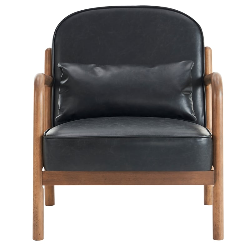 Inspire MidCentury Modern Faux Leather Solid Wood Accent Chair Black Walnut
