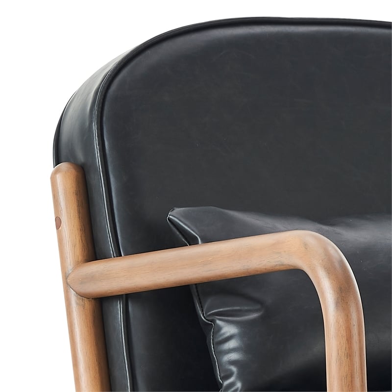 Inspire MidCentury Modern Faux Leather Solid Wood Accent Chair Black Walnut