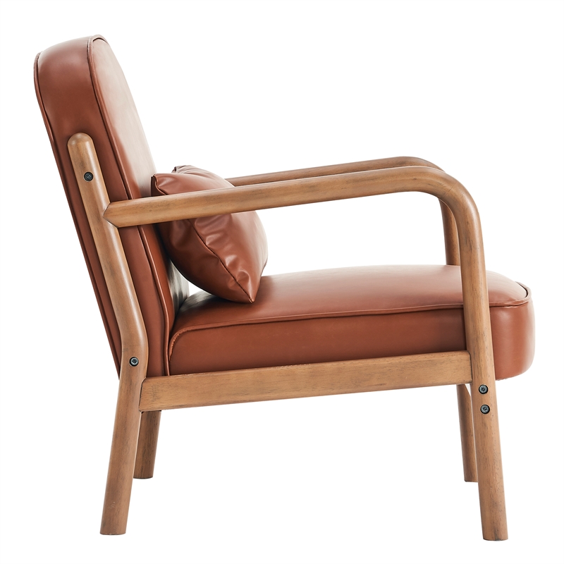 Inspire MidCentury Modern Faux Leather Solid Wood Accent Chair Saddle Walnut