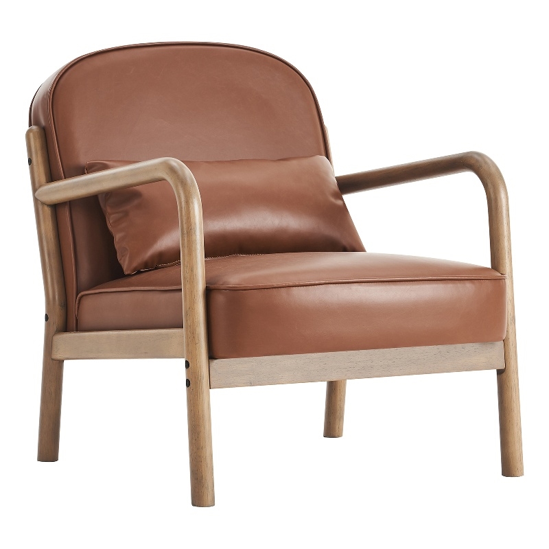 Inspire MidCentury Modern Faux Leather Solid Wood Accent Chair Saddle Walnut