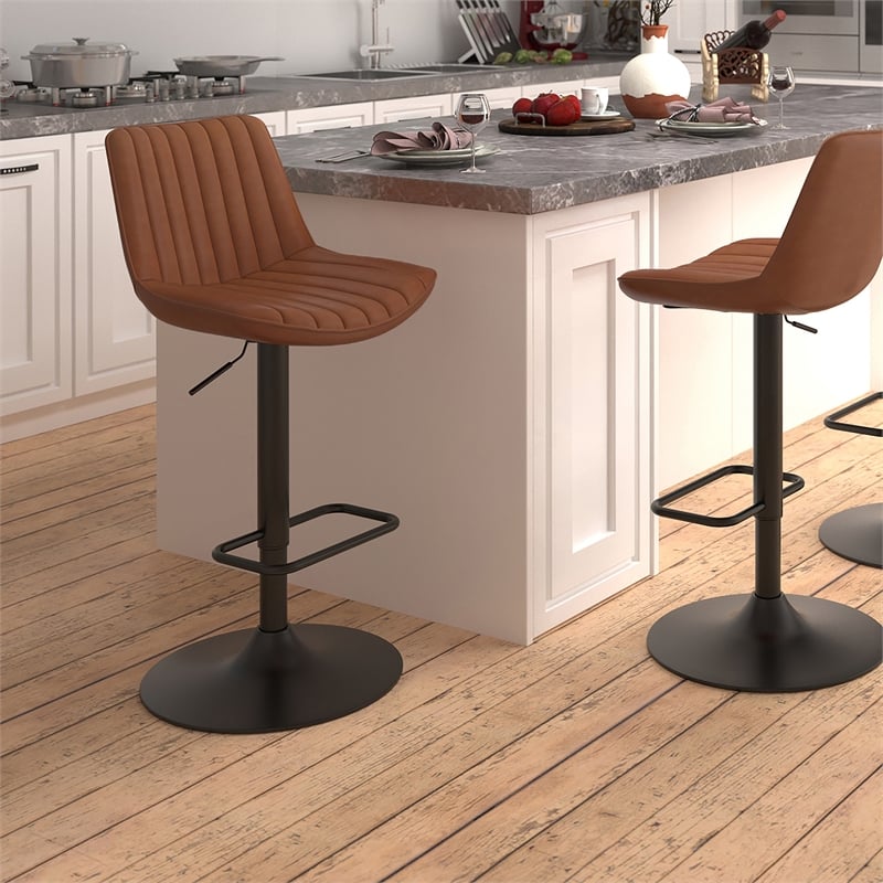 Inspire Faux Leather Metal Adjustable AirLift Stool Set of 2 Saddle Black