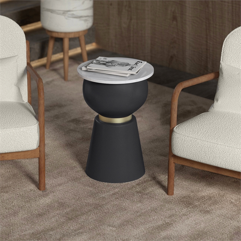 Inspire Modern Marble Metal Accent Table Black White Gold