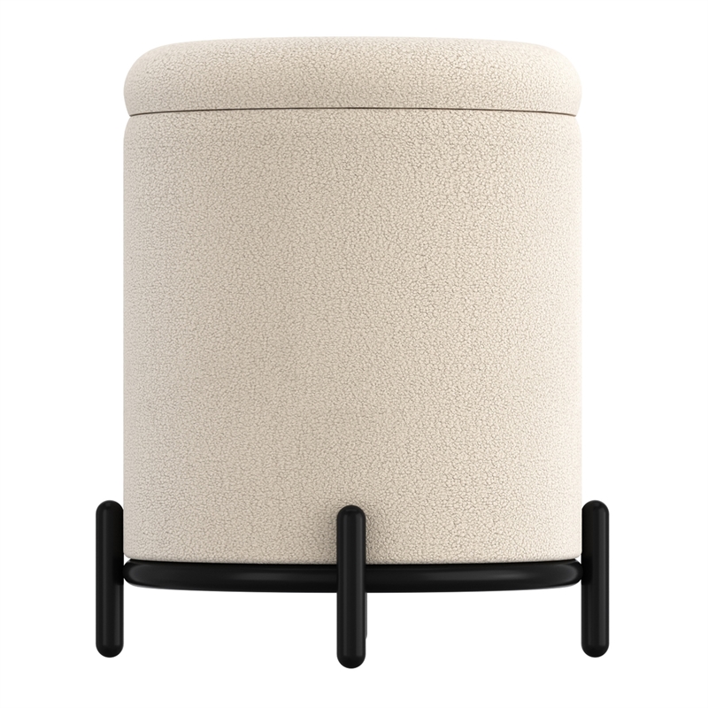 Inspire Modern Boucle Fabric Round Storage Ottoman Cream and Black