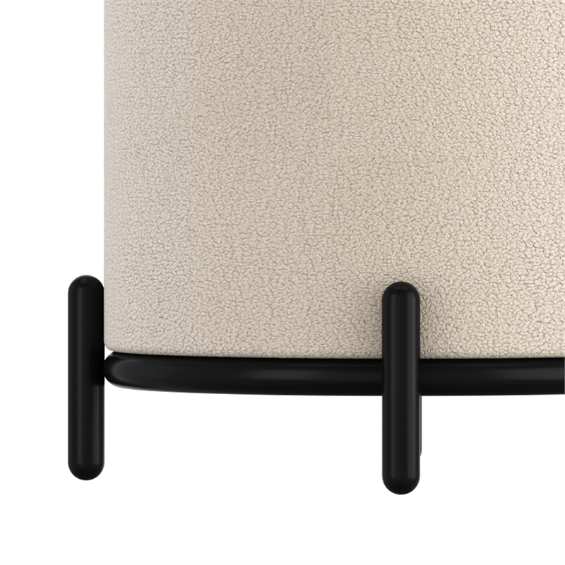 Inspire Modern Boucle Fabric Round Storage Ottoman Cream and Black