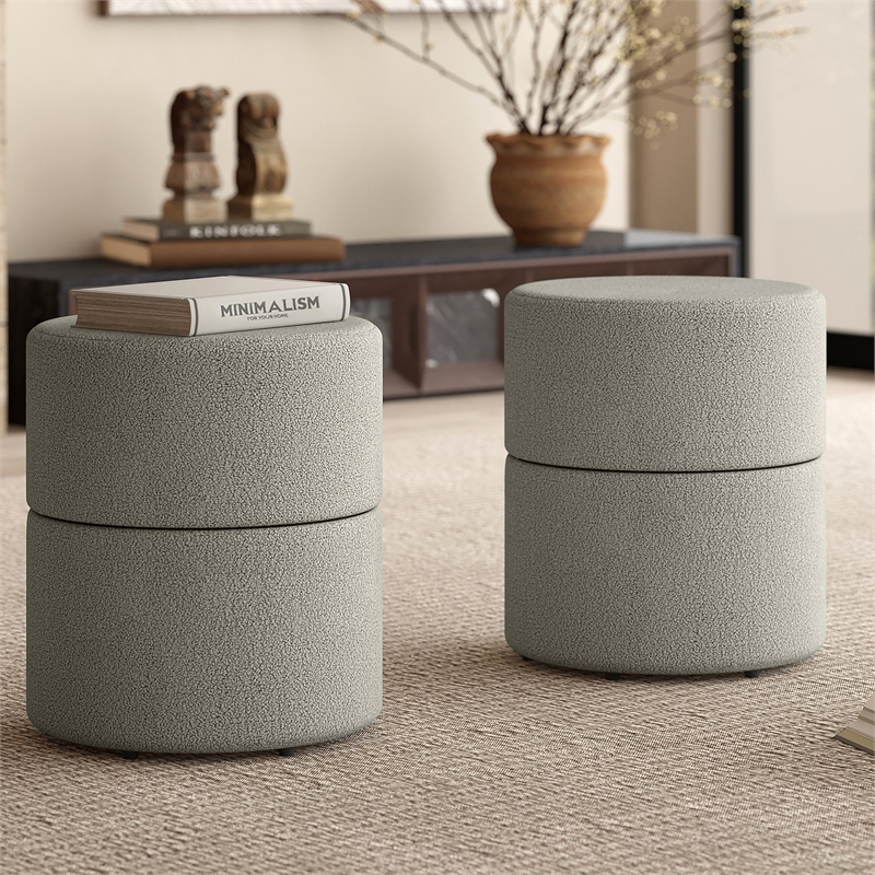 Inspire Modern Boucle Fabric Round Ottoman Grey