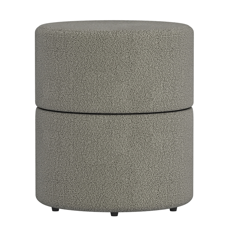 Inspire Modern Boucle Fabric Round Ottoman Grey