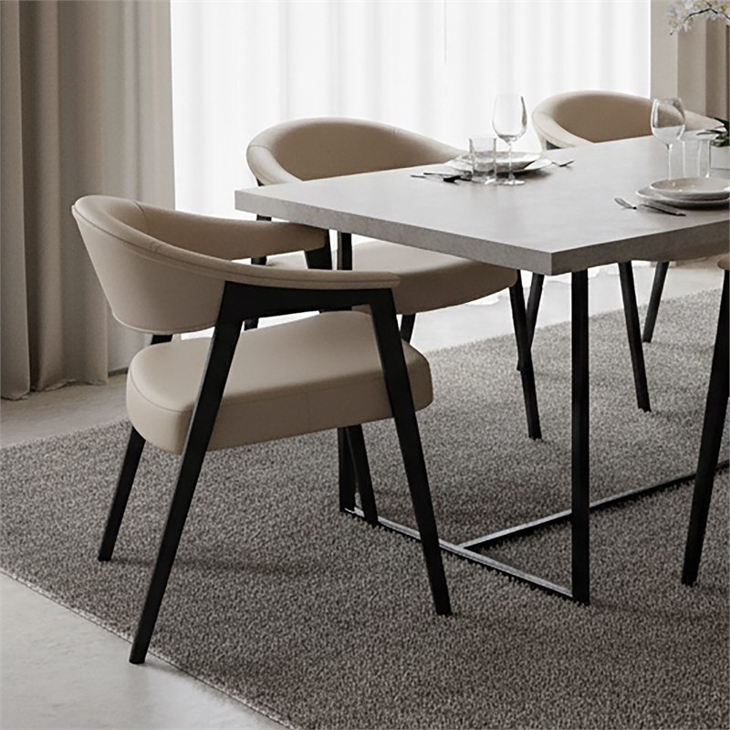 Inspire Modern Faux Leather & Wood Dining Chair in Mushroom/Black (Set of 2)