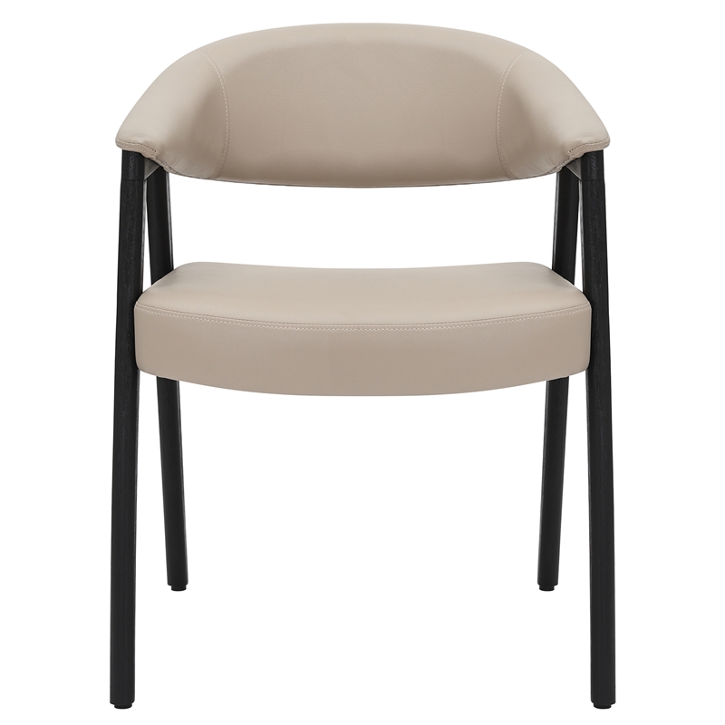 Inspire Modern Faux Leather & Wood Dining Chair in Mushroom/Black (Set of 2)