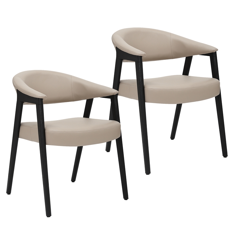 Inspire Modern Faux Leather & Wood Dining Chair in Mushroom/Black (Set of 2)