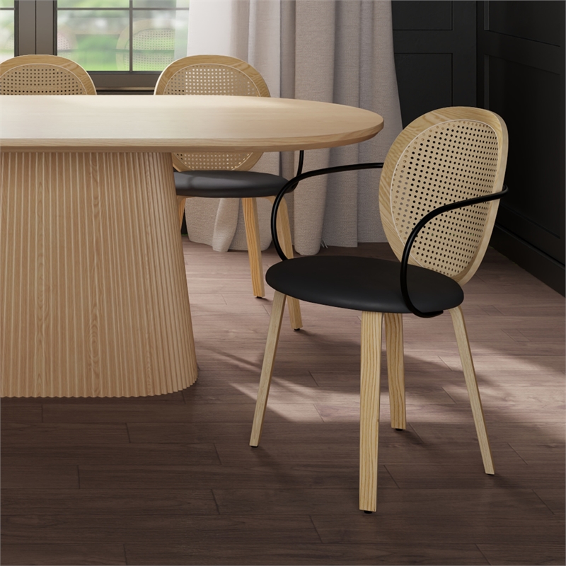 Inspire Modern Bentwood Faux Leather Dining Chair in Light Oak/Black (Set of 2)