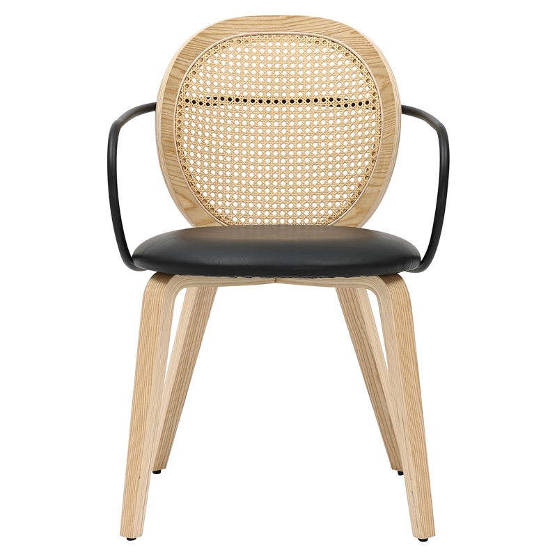 Inspire Modern Bentwood Faux Leather Dining Chair in Light Oak/Black (Set of 2)
