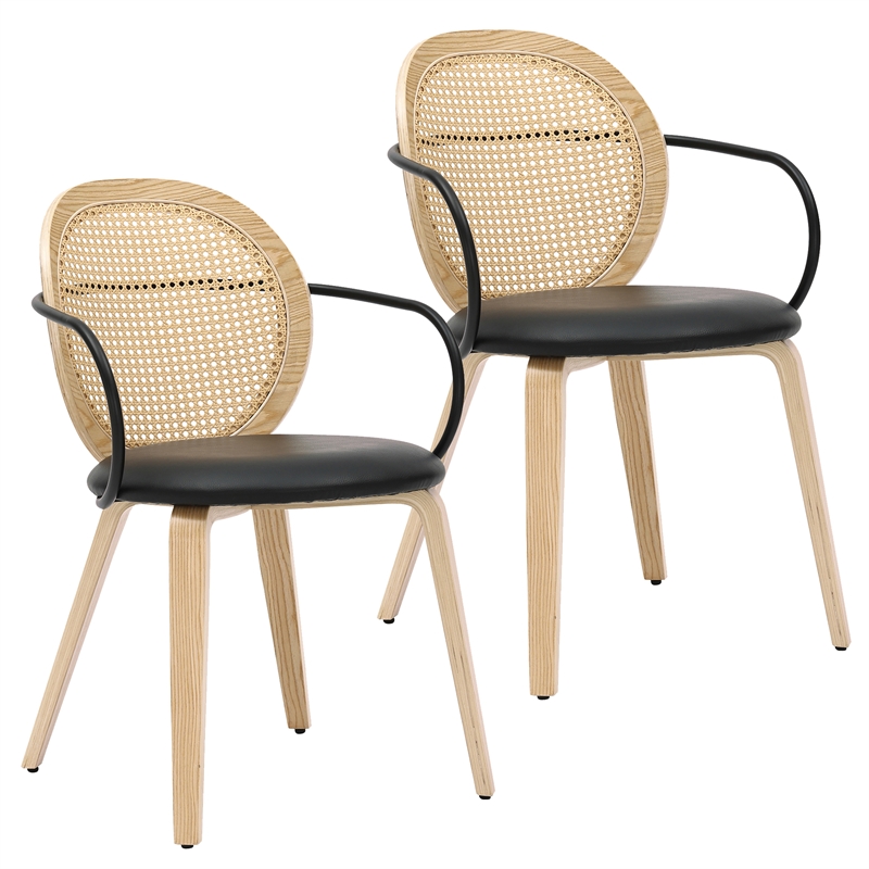 Inspire Modern Bentwood Faux Leather Dining Chair in Light Oak/Black (Set of 2)