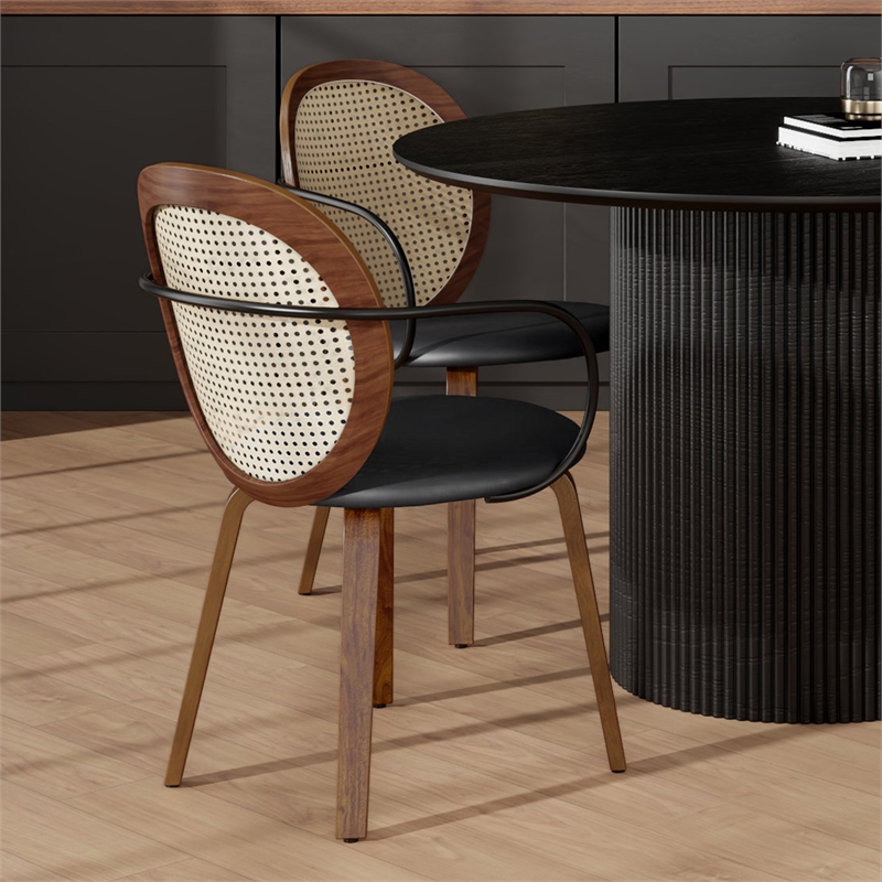 Inspire Modern Bentwood Faux Leather Dining Chair in Walnut/Black (Set of 2)